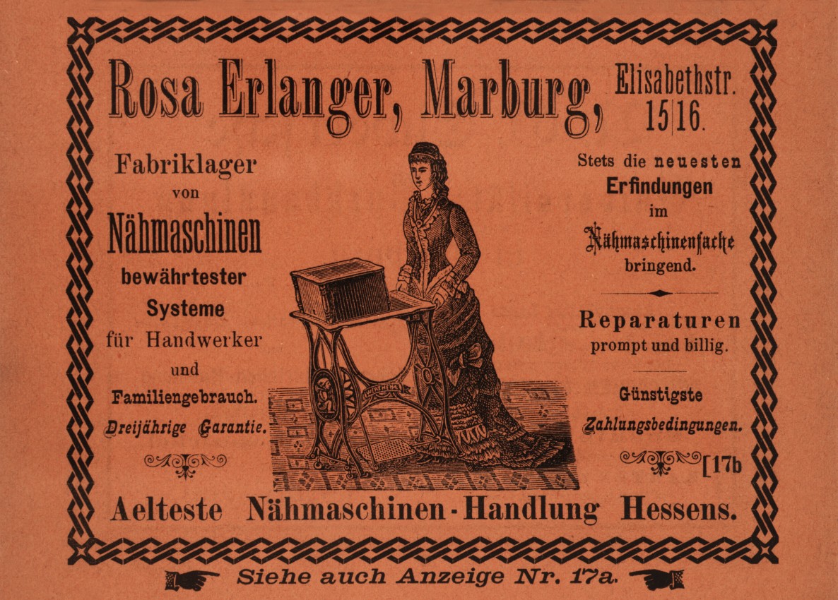 Anzeigen jüdischer Geschäftsleute aus den Marburger Adressbüchern, 1887, 1889 und 1891