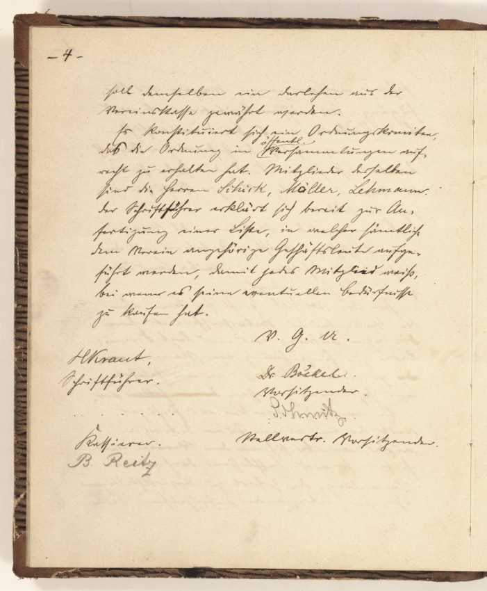 Handschriftliches Protokoll: Agitation in der Region 1886/87 im Vorfeld der Reichstagswahl 1887, gespiegelt im Protokollbuch des Deutschen Reformvereins Marburg