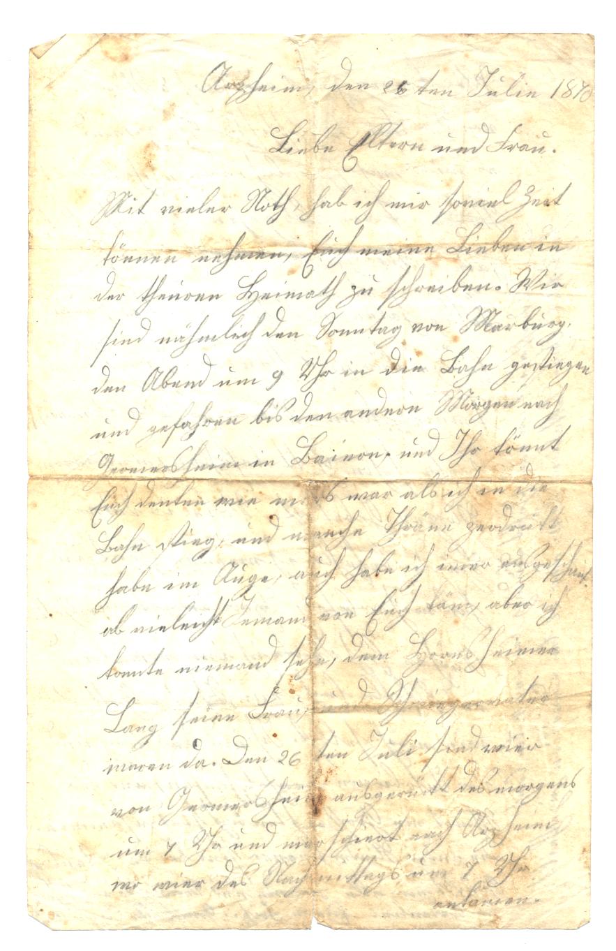 Brief vom 26. Julie 1870 aus Arzheim,
