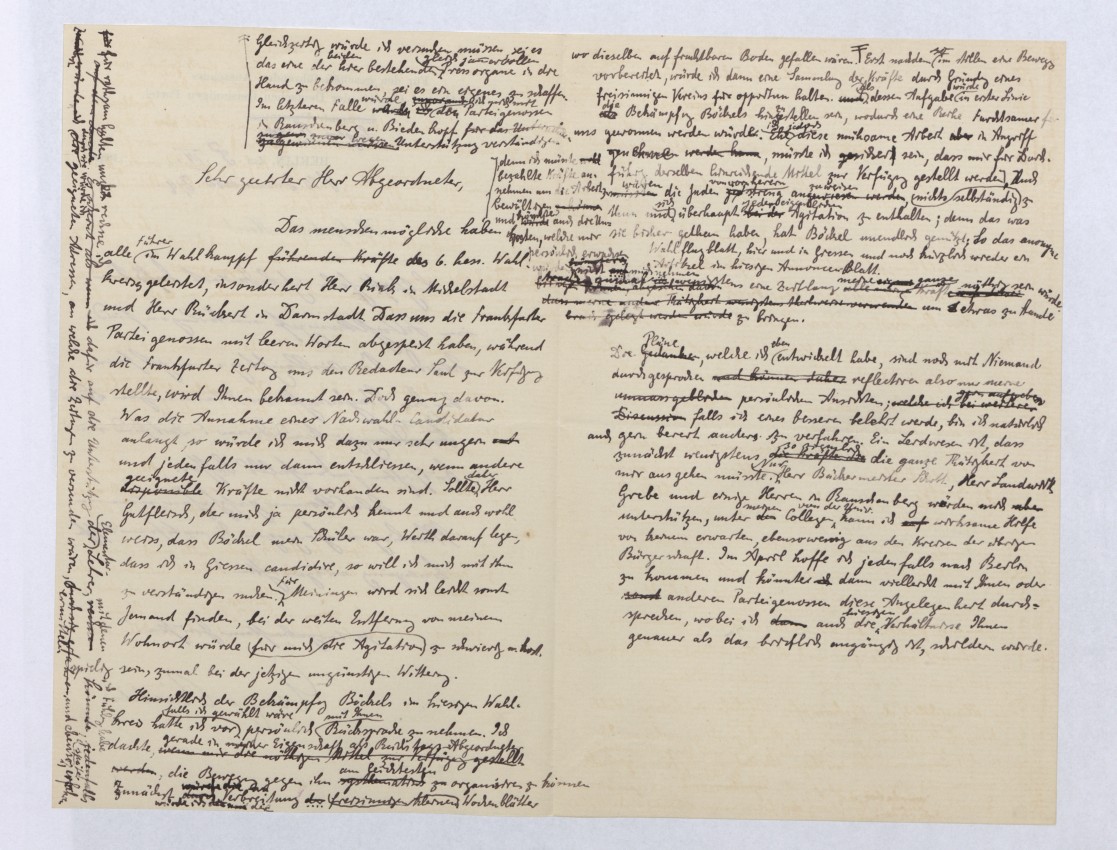 Entwurf eines Schreibens Prof. Edmund Max Stengels an den Reichstagsabgeordneten der Freisinnigen Patrei Eugen Richter zur Bekämpfung der Antisemitischen Partei Böckels, Anfang März 1890