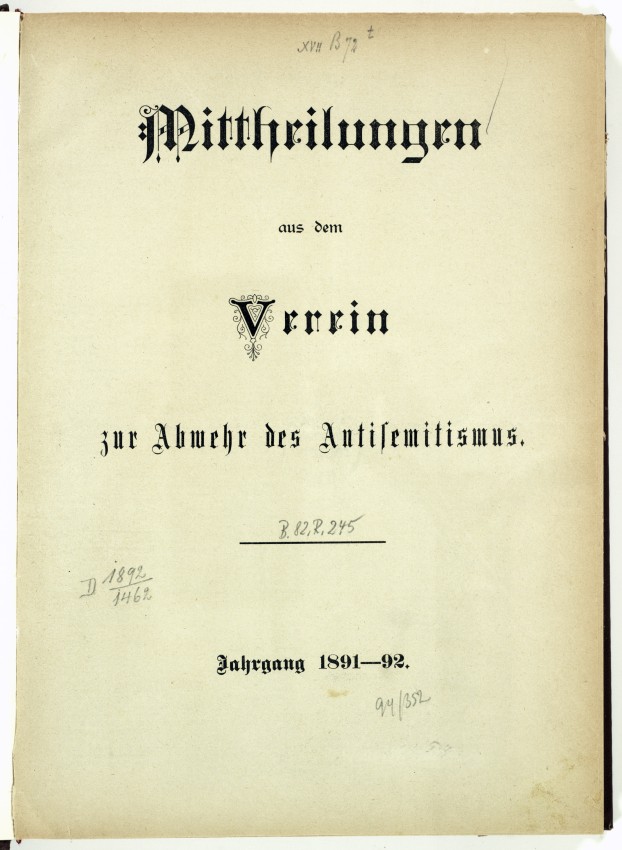 Bericht über die erste Versammlung des Vereins zur Abwehr des Antisemitismus in Marburg am 29. Oktober 1891