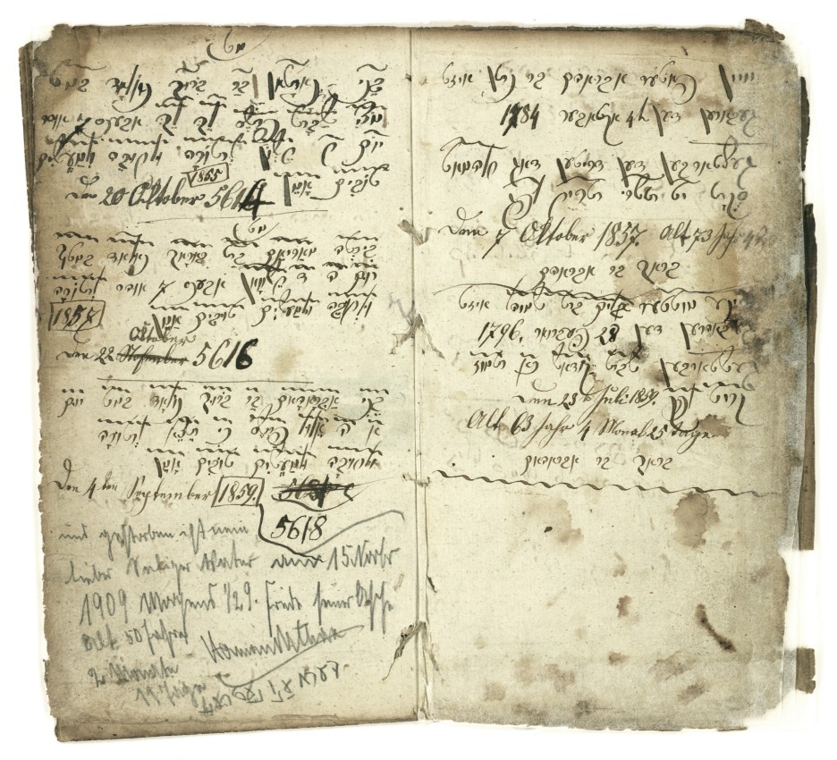 Bibel mit chronikalischen Notizen, vererbt in den Familien Stern, Höchster und Nathan, Roth, 19.-20. Jh., hebr. und dt.