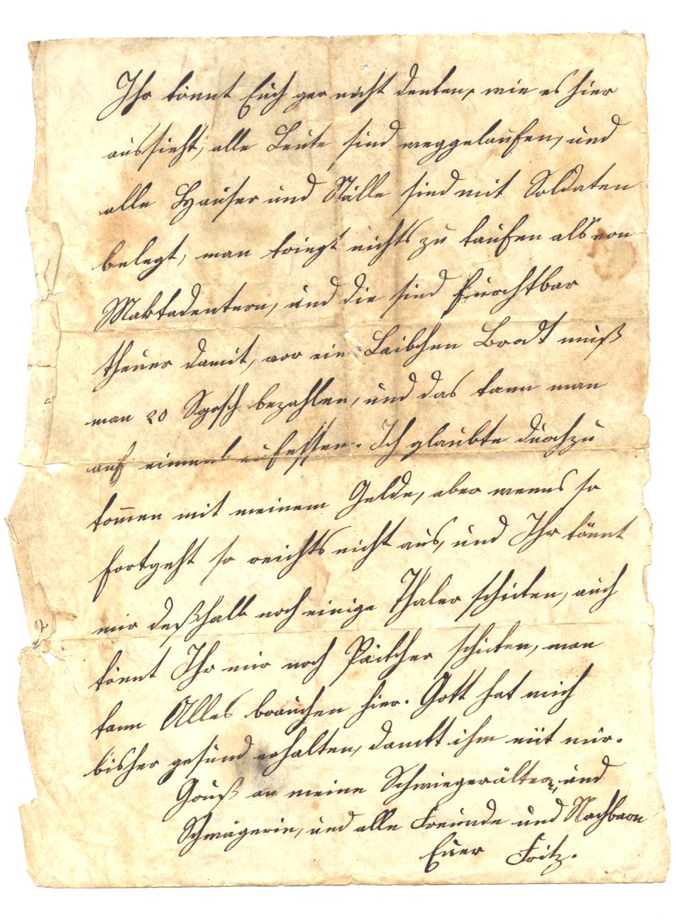Brief vom 9ten September 1870