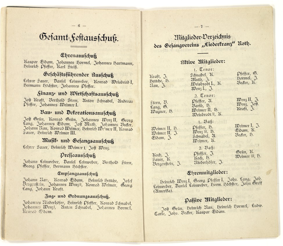 Festschrift zum Jubiläum des Gesangsvereins "Liederkanz" Roth