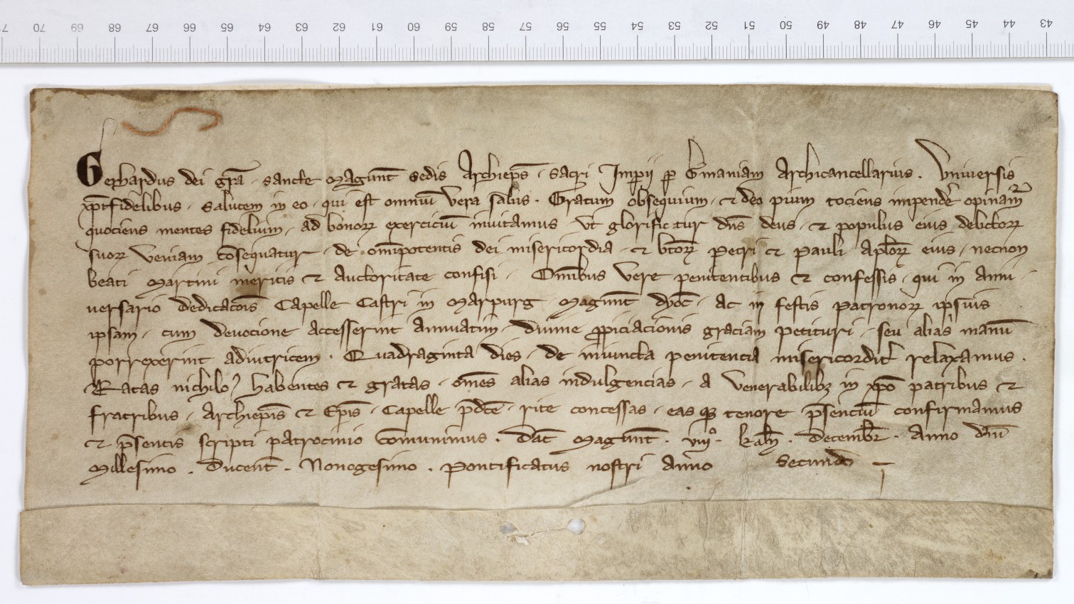 Urkunde: Indulgenzbrief von Erzbischof Gerhard von Mainz für die Schlosskapelle Marburg