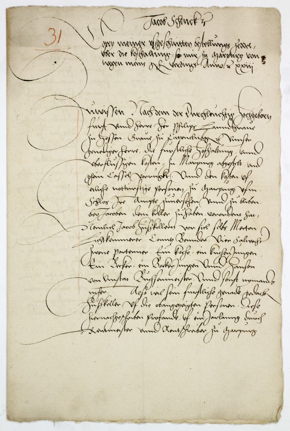 Aufstellung des Jakob Schenck über die verringerte Hofhaltung zu Marburg 1523