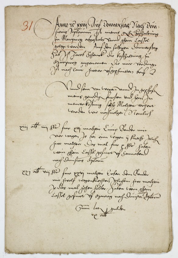 Aufstellung des Jakob Schenck über die verringerte Hofhaltung zu Marburg 1523