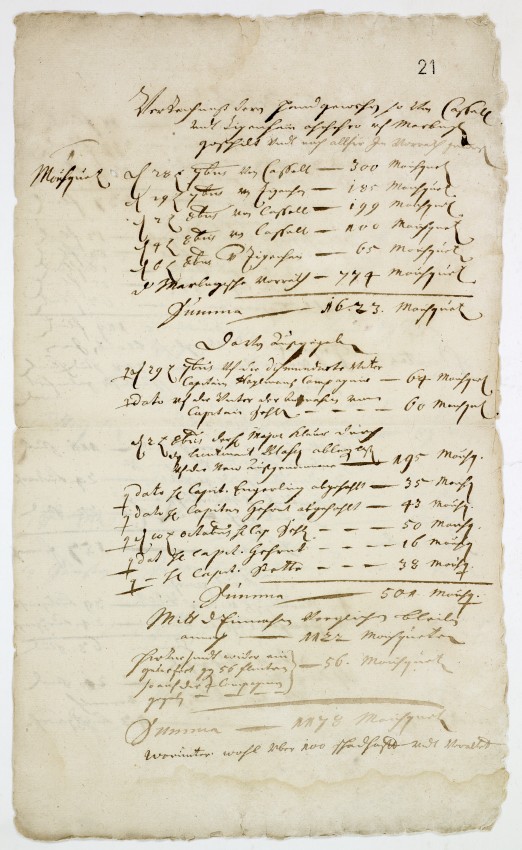 Inventarliste des Waffenbestandes in der Festung Marburg