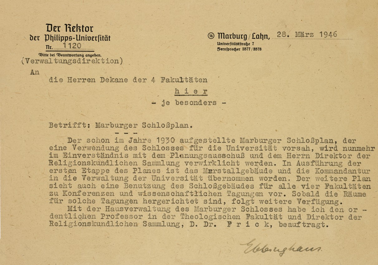Verwirklichung des Marburger Schlossplanes 1946