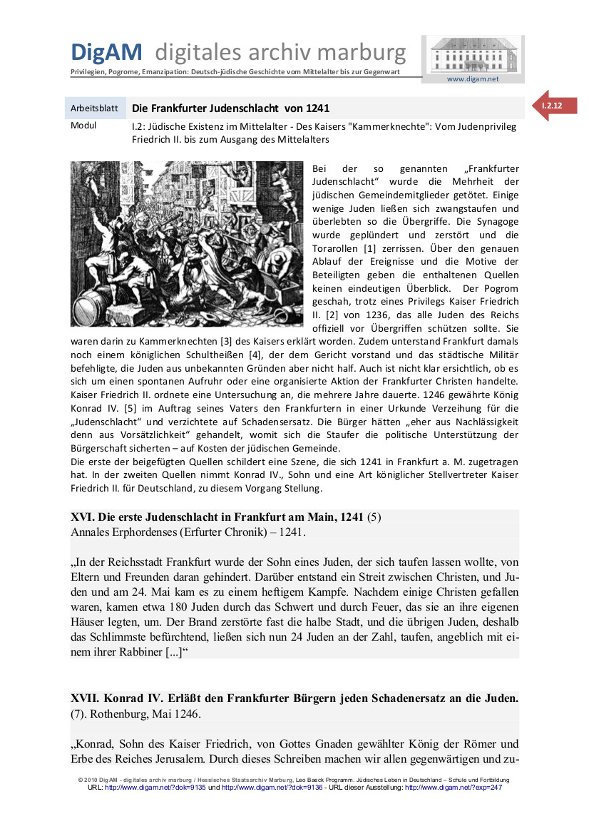Arbeitsblatt: Die Frankfurter Judenschlacht von 1241