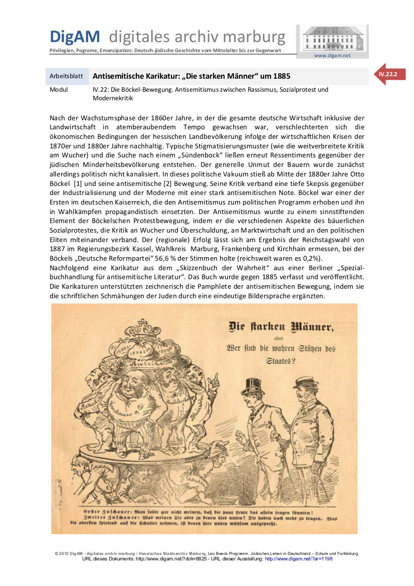 Arbeitsblatt: Antisemitische Karikatur "Die starken Männer" um 1885
