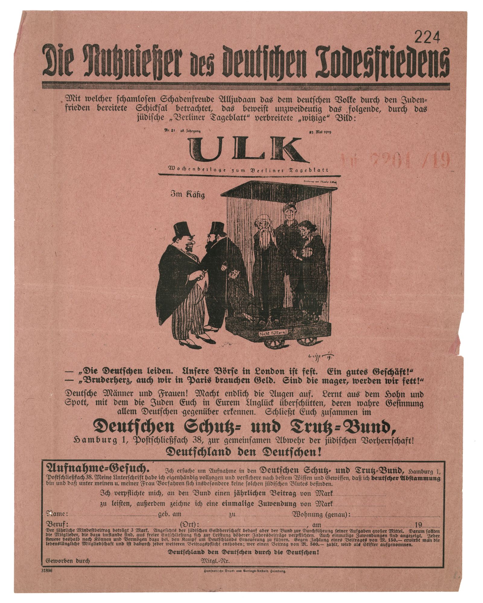 Die Suche nach Sündenböcken: Antijüdisches Hetzblatt des „Deutschen Schutz- und Trutzbunds“