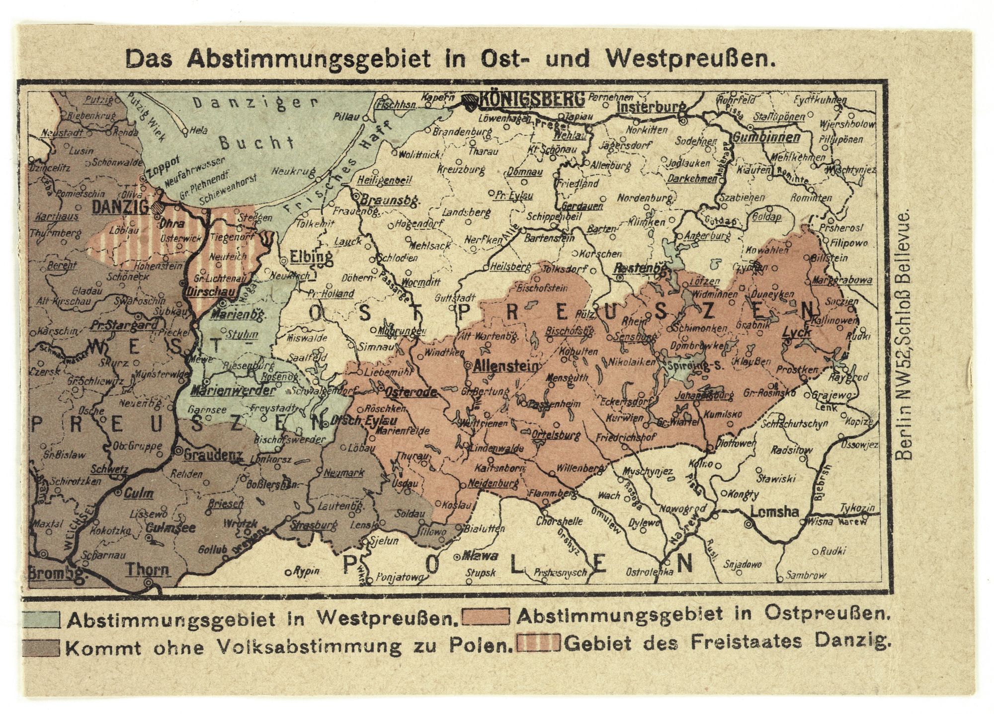 Vom „Deutschen Schutzbund für die Grenz- und Auslandsdeutschen“ vertriebene Karten der Abstimmungsgebiete und der neuen deutsch-polnischen Grenze