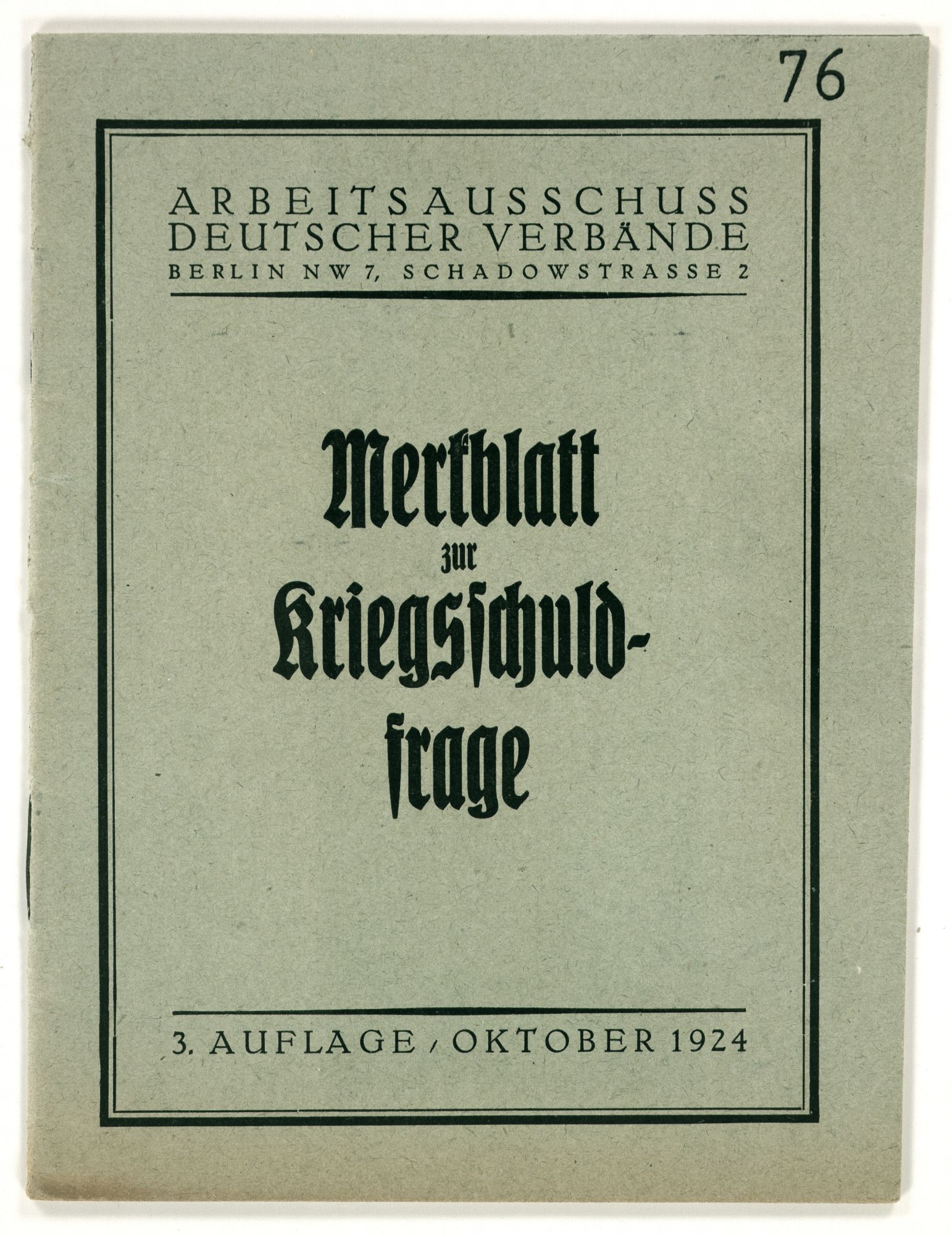 Merkblatt und Publikation zur Kriegsschuldfrage