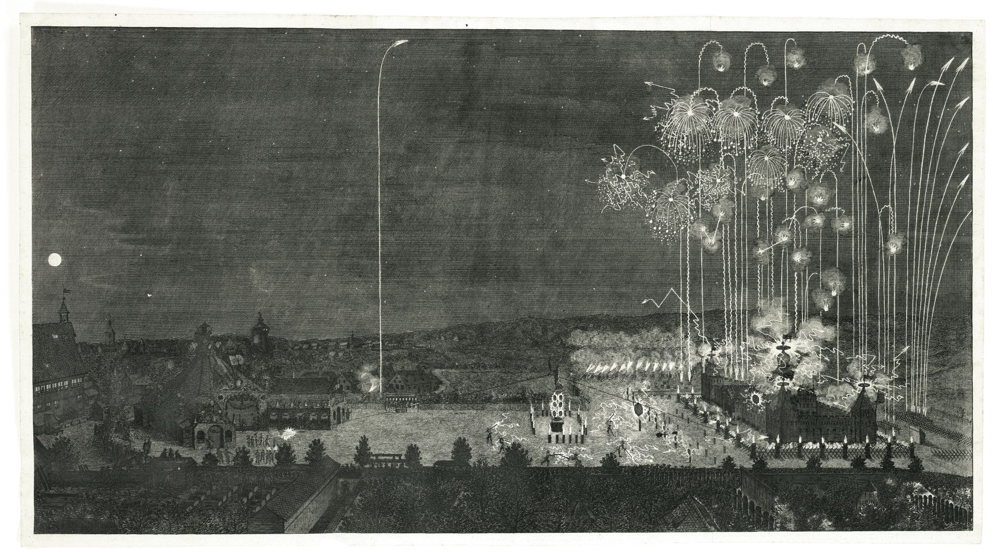 Kaiserliches Feuerwerk anlässlich des Friedensfests nach Abschluss des Nürnberger Exekutionskongresses 1650