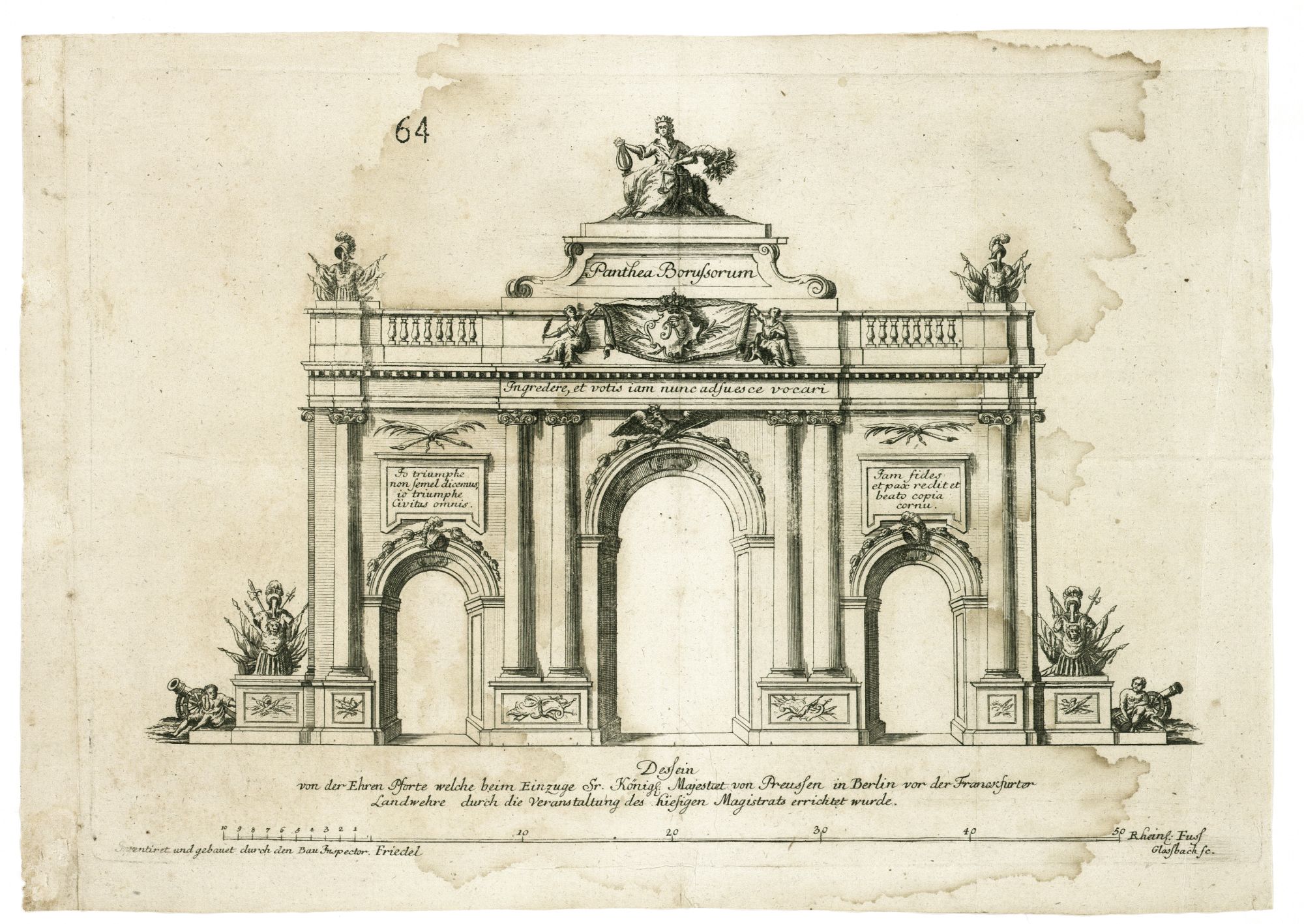 „Sammlung der Freudenbezeigungen und Illuminationen“ sowie Ehrenpforte für Friedrich II. anlässlich seines Einzugs in Berlin nach Abschluss des Friedens von Hubertusburg