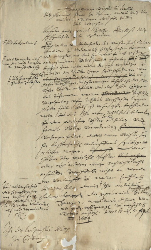 Gesuch des Barbiermeisters Hans Kesner um Beerdigung seiner Frau, 1654