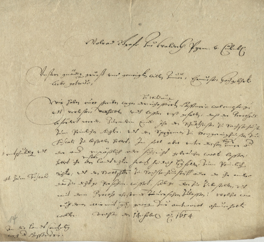 Gesuch des Barbiermeisters Hans Kesner um Beerdigung seiner Frau, 1654