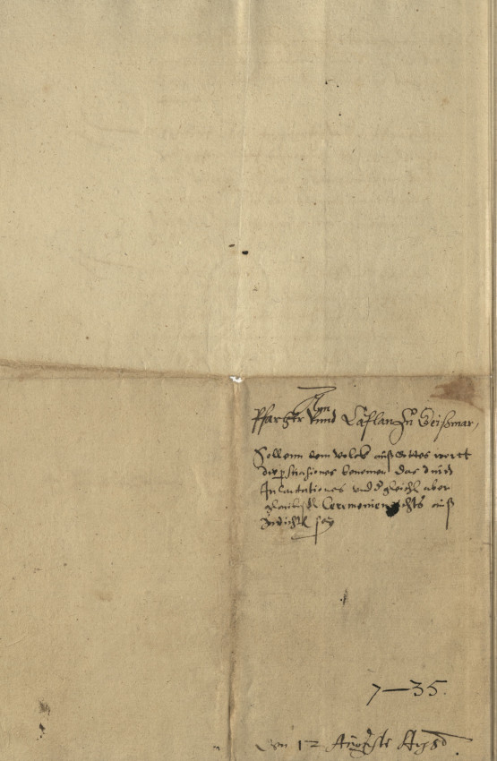 Schreiben Landgraf Wilhelms IV. an den Pfarrer von Geismar, 1580