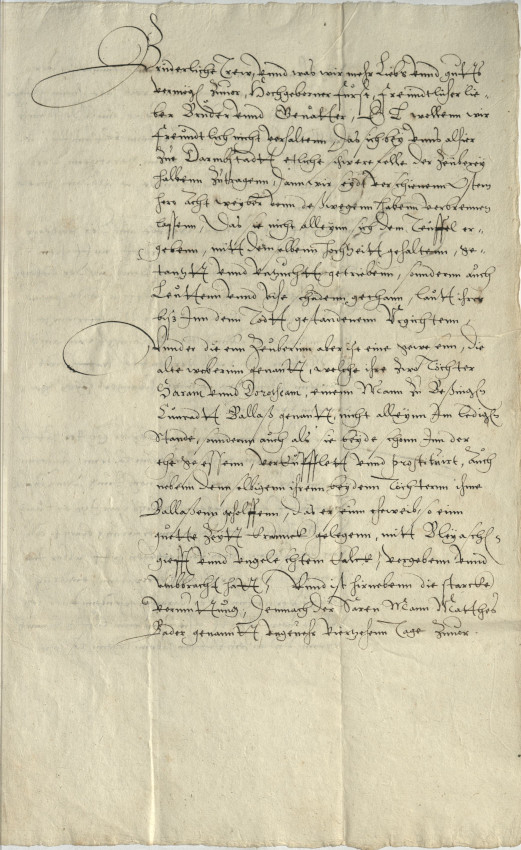 Bitte Landgraf Georgs I. von Hessen-Darmstadt an seinen Bruder Wilhelm in Kassel um Rat wegen weiteren Vorgehens gegen Zauberei, 1582