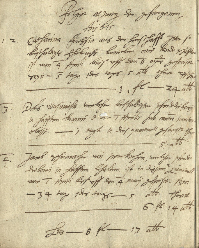 Zehrungskosten des Peinlichen Halsgerichts, 1615