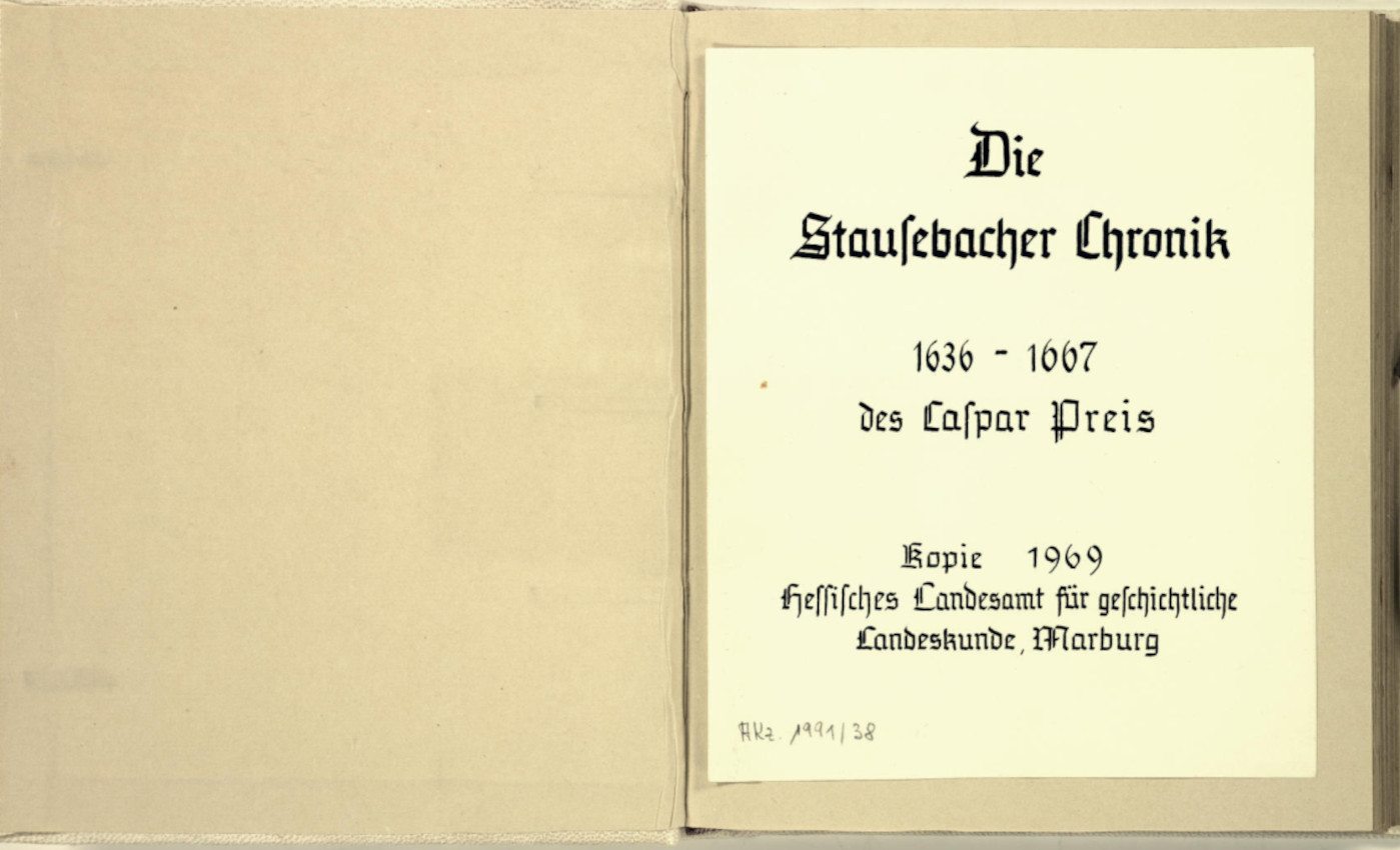 Stausebacher Chronik des Johannes Preis, 1654