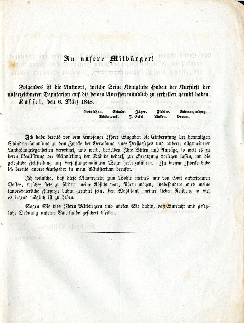 Erste Antwort des Kurfürsten 