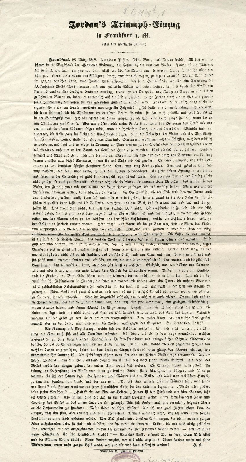 Jordan's Triumpf-Einzug in Frankfurt a. M.