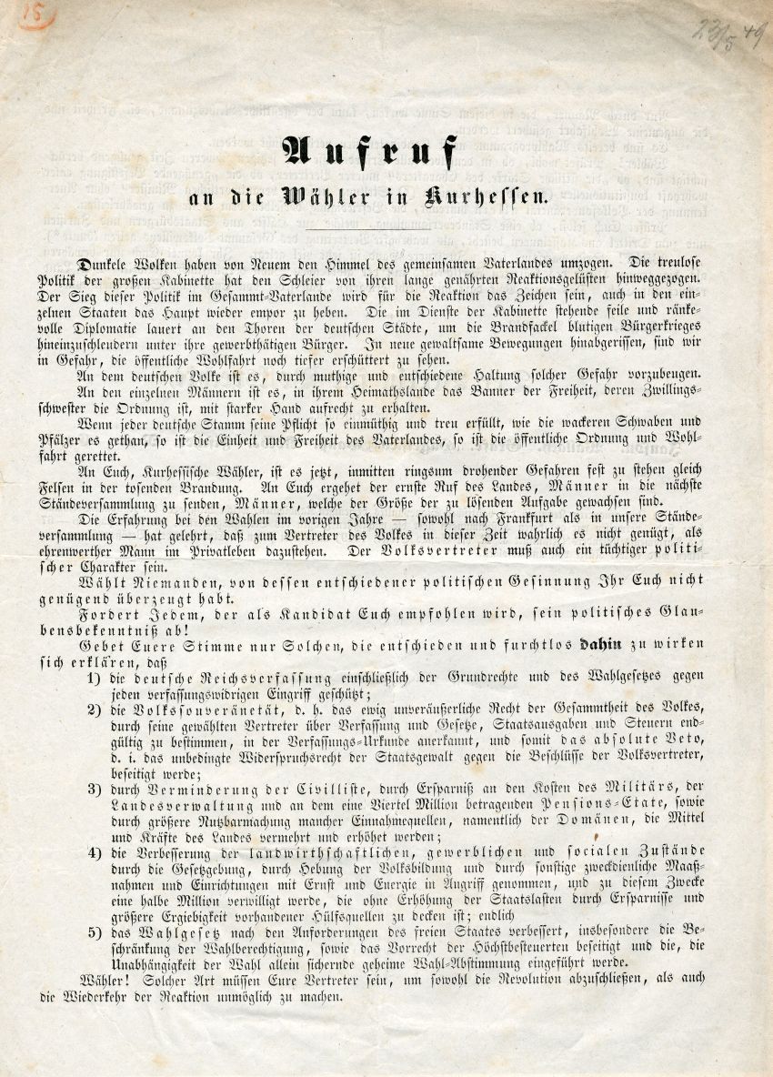Aufruf an die Wähler in Kurhessen