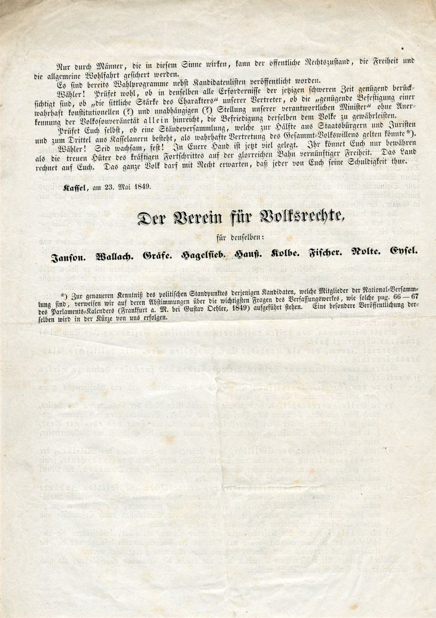 Aufruf an die Wähler in Kurhessen