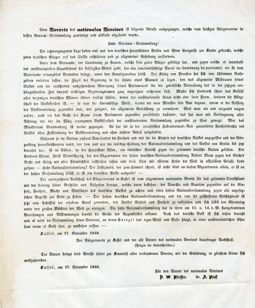 Solidaritätsadresse an die Nationalversammlung
