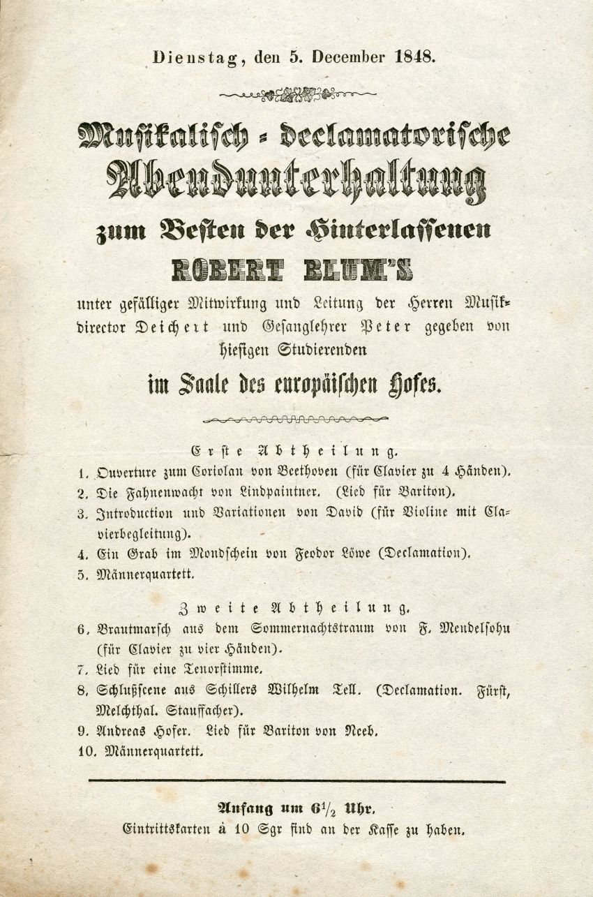Musikalisch-deklamatorische Abendunterhaltung zum Besten der Hinterlassenen Robert Blum's