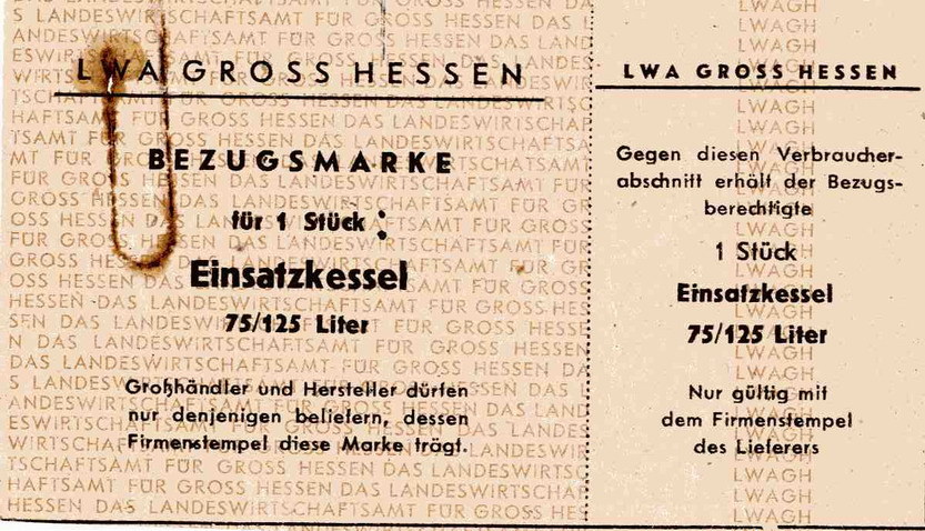 Bitte des Neustädter Bürgermeisters um Bezugsschein für einen Kochkessel beim Wirtschaftsamt Marburg, 7. Mai 1947