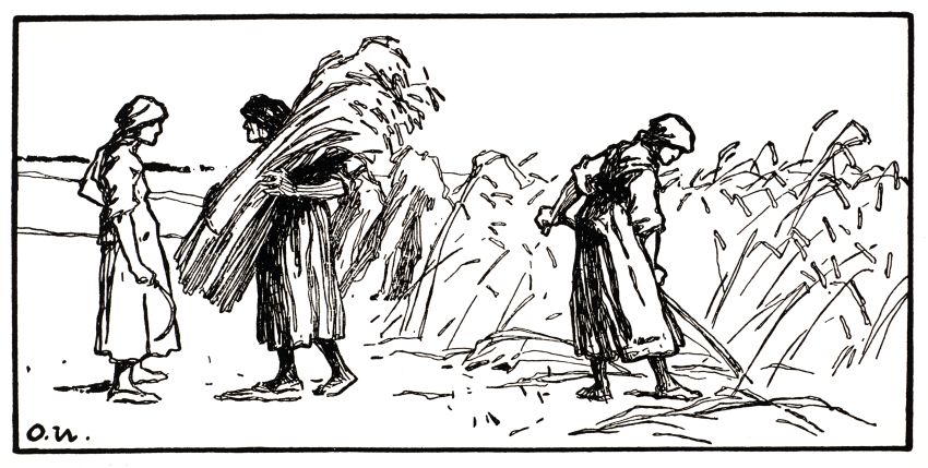Zeichnungen: „Kornernte“ und „Feldbestellung im Frühjahr“, Otto Ubbelohde, vor 1922