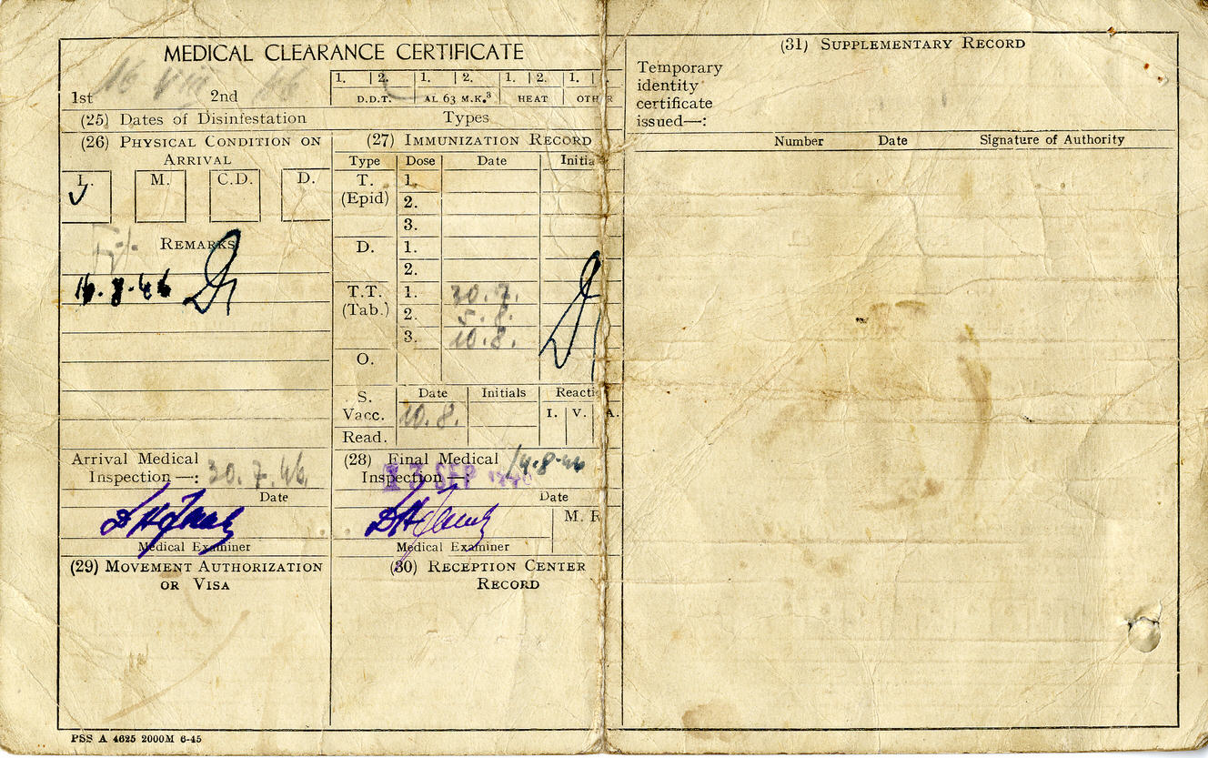 Registrierkarte einer ungarischen DP vom 30. Juli 1946