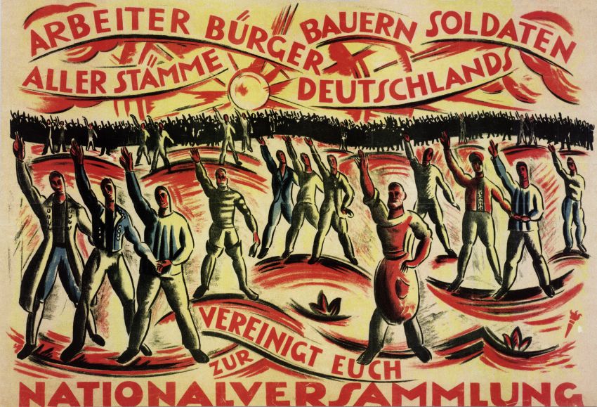Arbeiter, Bürger, Bauern, Soldaten aller Stämme vereinigt Euch zur Nationalversammlung