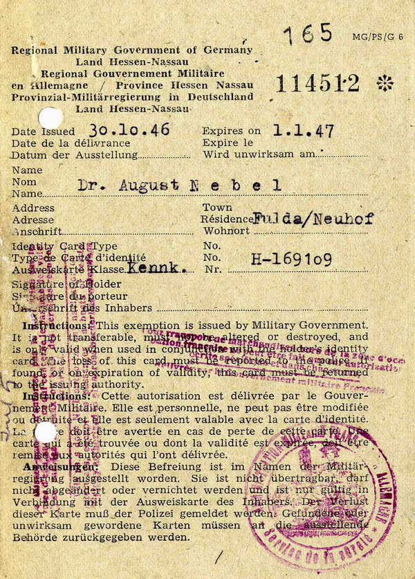 Interzonenpass für eine Geschäftsreise in die französische Zone 1946