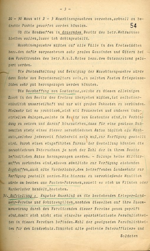 Richtlinien des Reichswehrministers für die Aufstellung und Organisation von Einwohnerwehren (Berlin 1919 April 25)