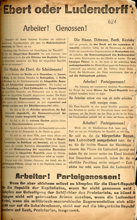 Aufruf der KPD (Spartakusbund) gegen die militärische Konterrevolution und für die Errichtung der proletarischen Diktatur (März 1920)