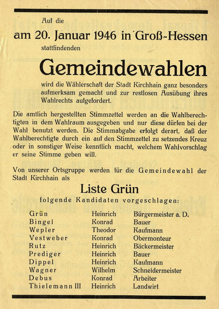 Flugblatt: Einladung der LDP Ortsgruppe Kirchhain zu einer Wahlversammlung, 16. Januar 1946