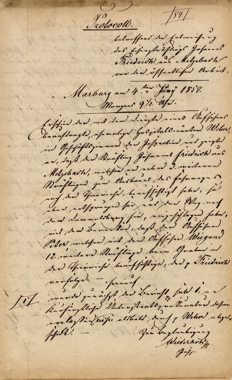 Bericht über die Flucht des Marburger Eisensträflings Johannes Friedrich, (mit Skizze vom Dammelsberg)