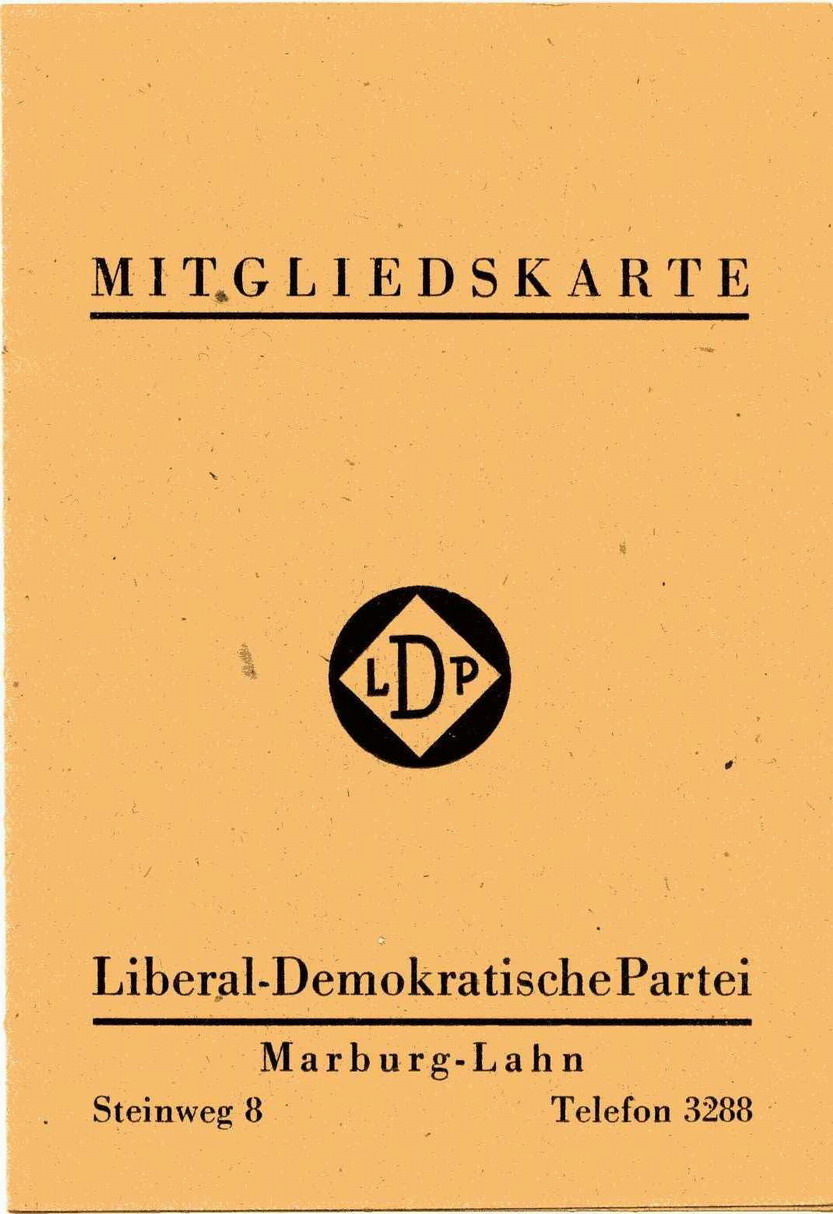 Mitgliedskarte der LDP Marburg, 1. Juli 1947