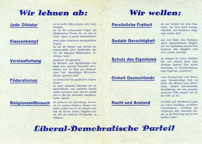 LDP-Flugblatt: Was unterscheidet uns? zu den hessischen Kommunalwahlen im April 1948