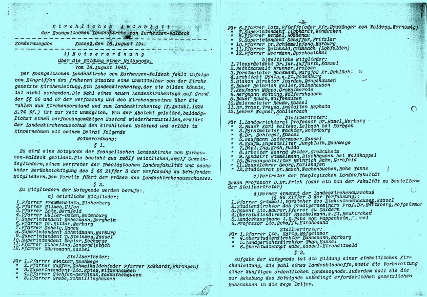 Notverordnung über die Bildung einer Notsynode vom 16. August 1945