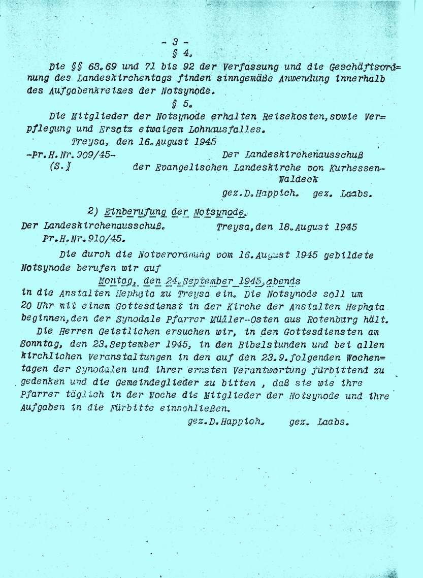 Notverordnung über die Bildung einer Notsynode vom 16. August 1945