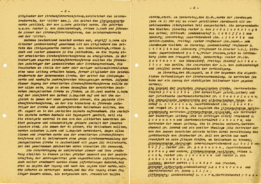 Bericht Happichs über die Kirchenversammlung der Evangelischen Kirche in Deutschland in den Anstalten Hephata in Treysa vom 27. bis 31. August 1945