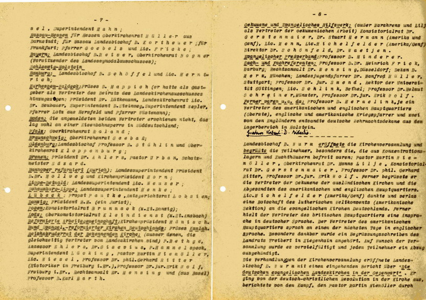 Bericht Happichs über die Kirchenversammlung der Evangelischen Kirche in Deutschland in den Anstalten Hephata in Treysa vom 27. bis 31. August 1945