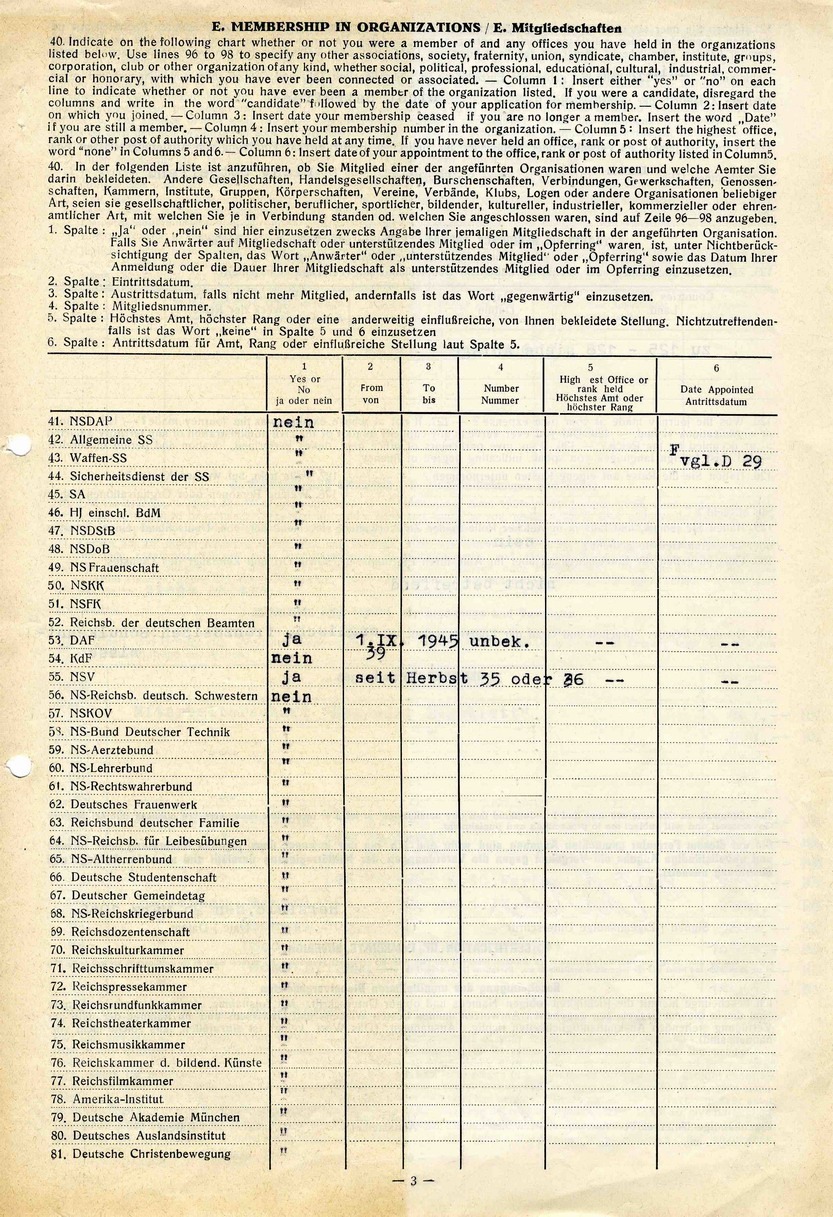 Fragebogen von August-Martin Euler, 20. März 1946