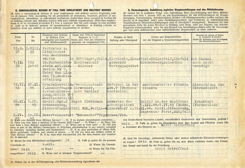 Fragebogen von August-Martin Euler, 20. März 1946