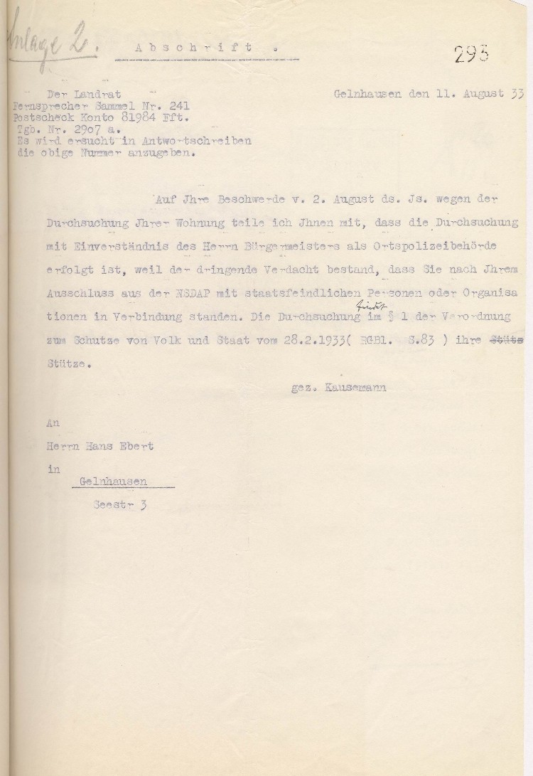 Antwort auf die Beschwerdeschrift von Hans Ebert